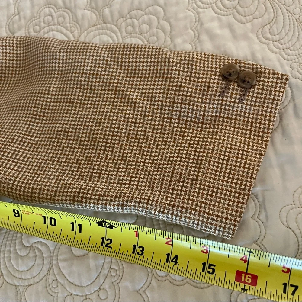 Ermenegildo Zegna Italian Linen Carmel Tan Beige Houndstooth Blazer Jacket 48R